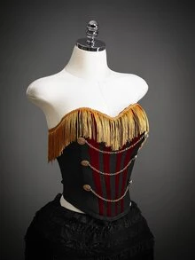 SHEIN ICON Women's Halloween Napoleon Corset Halloween Napoleon Corset Patchwork Tassel Button Chain Design Fashion Tube Top - Black and Gold - View 10