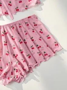 PetitDoll طقم ملابس داخلية نسائي من قطعتين مع تطريز زهري قابل للذوبان في الماء وشبك شفاف - وردي - مشاهدة 3
