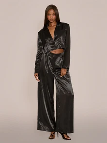 MUSERA Satin Style Tailored Low Rise Suit Style Trouser Sexy Evening Night Going Out Fall Winter Autumn Solitude - Black - View 1