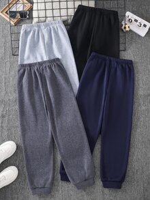 SHEIN 4件組兒童青少年男孩休閒百搭運動長褲，深綠色、麻灰、霧藍、黑色，適合通勤、上學、日常休閒外出、運動，秋冬款 - 彩色 - 查看 2