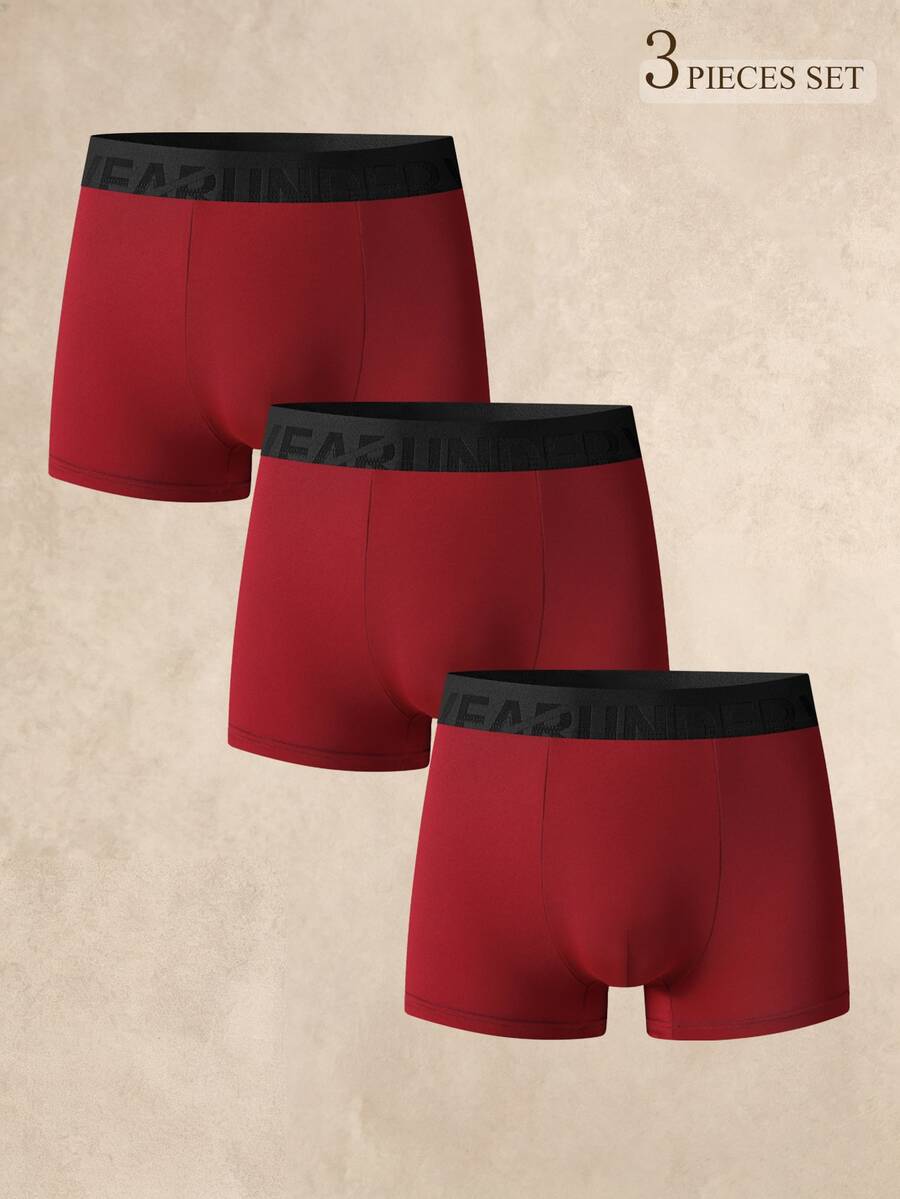 SHEIN 3PCS Boxer Briefs (Soft & Comfortable) - Burgundy - View 1
