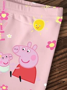 Peppa Pig X SHEIN طقم سويت شيرت بأكمام طويلة وطباعة كرتونية مع بنطلون ليقنز للبنات الصغيرات - أبيض - مشاهدة 6