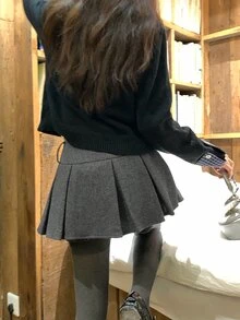 DAZY Women's Solid Color Casual Pleated Skirt, Autumn/Winter - Grey - View 2