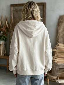 Glimmora Sweatshirt Hoodie Wanita Musim Gugur/Dingin Terbaru 2026 dengan Bordir Mawar dan Motif Cetak, Model Longgar dan Santai - Aprikot - View 2