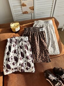 Comfortcana Bộ 3 quần short size lớn màu trơn và họa tiết cành cây, phù hợp mặc hàng ngày, đơn giản đa năng thoải mái - Nhiều màu - Xem 3