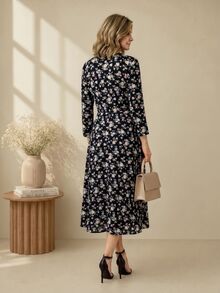 EMERY ROSE Women's High Waist Long Sleeve Pattern Print Dress - Multicolor - View 3