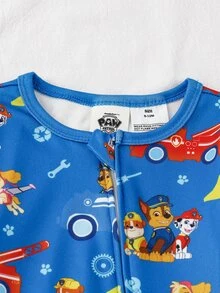 SHEIN | PAW Patrol 秋冬男嬰聯名款酷萌挖掘機狗狗印花軟舒適緊身高彈薄款拉鍊長袖連身衣居家服貼身款 - 藍色 - 查看 4
