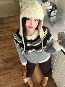 DAZY Women's Round Neck Contrast Color Autumn/Winter Korean Style Long Sleeve Sweater - Grey - View 4