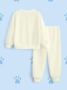 SHEIN | PAW Patrol 小男孩字母卡通印花長袖運動衫與長褲套裝 - 白色 - 查看 8