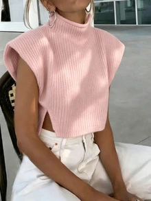 SHEIN PariChic 女款素色休閒日常穿著針織上衣 - 粉色 - 查看 1