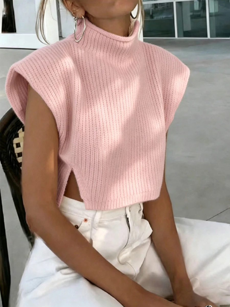 SHEIN PariChic 女款素色休閒日常穿著針織上衣 - 粉色 - 查看 1