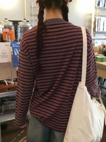 DAZY Teen Girl Korean Style Striped Color Block Long Sleeve T-Shirt - Brown - View 4