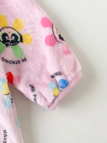 THE POWERPUFF GIRLS X SHEIN Baby Girl Cartoon Pattern Zipper Front Hooded Autumn Romper - Pink - View 5
