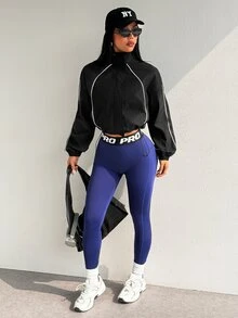 SHEIN Dewbera Women's Colorblock Stand Collar Short Fashion Casual Sports Jacket - Black - View 4