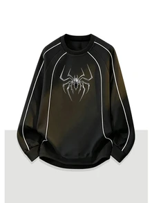 Gym Rark Men's Autumn/Winter Fashion Spider Stripe Print Crew Neck Long Sleeve Sports Sweatshirt - Black - View 3