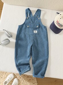 SHEIN 兒童小男孩秋季新品簡約休閒時尚燈芯絨牛仔吊帶褲連身褲，適合秋冬穿著 - 藍色 - 查看 6