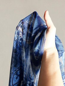 SHEIN ICON 大尺碼女款V領滿版印花休閒日常穿著上衣 - 寶藍色 - 查看 11
