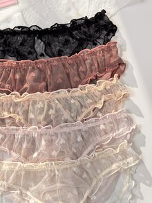 PetitDoll 5pcs Random Heart Direction Sweet Heart Jacquard Mesh Ruched Ruffle Back Hollow Triangle Set - Multicolor - View 3