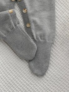 SHEIN 男嬰針織連身衣 素色極簡舒適款 - 灰色 - 查看 5