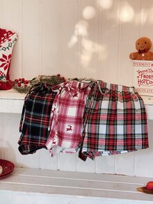 Comfortcana Women's Drawstring Plaid Print Shorts 3pcs Set - Multicolor - View 7