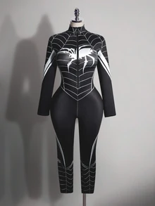 SHEIN ICON Plus Size Y2K Sexy Spider Jumpsuit, Halloween Cosplay - Grey - View 1