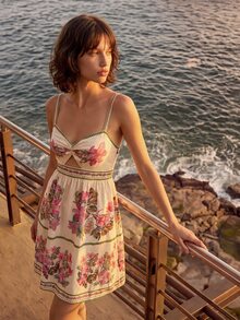CAJUNI Tropical Vacation Floral Embroidery Mini Dress With Long Sleeves - Multicolor - View 5
