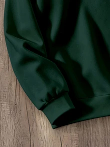 Manfinity Joysei Men's Colorblock Patchwork Polo Collar Letter Print Drop Shoulder Loose Fit Casual Long Sleeve Sweatshirt - Dark Green - View 3