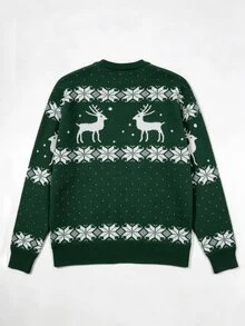 Manfinity Homme Men's Printed Pattern Long Sleeve Sweater - Green - View 2