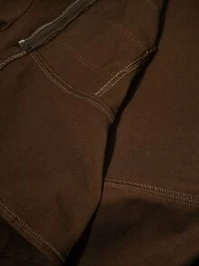 SHEIN ICON 女款大尺碼雙排扣牛仔夾克 - 咖啡棕 - 查看 8