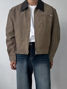 DAZY Áo khoác denim nam phối màu nâu trơn, giặt mài rách phong cách cho mùa xuân/thu - màu nâu - Xem 4