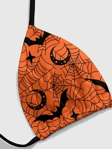 ROMWE Goth Dark Horror Halloween Orange Bat Spider Web Women's Camisole Bra - Orange - View 3