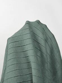 SHEIN 不對稱單肩針織套頭衫 | 米色寬鬆落肩毛衣 秋冬款 - 綠色 - 查看 4