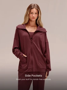 GLOWMODE CloudKnit Lift Off Relaxed Fit In-Seam Pockets Elastic Cuffs Zip-Front Jacket Daily Casual Street Wear - Burgundy - View 4
