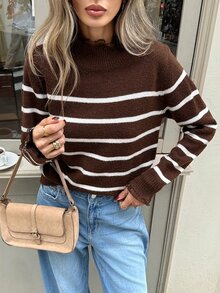 Serisse Sweater Pullover Renda Kontras Wanita, Musim Gugur/Musim Dingin Elegan Formal Mewah Bisnis Chic Dasar Natal Kembali ke Sekolah Festival Pesta Tahun Baru - MultiWarna - View 3