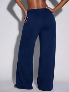 Avantive Women's Drawstring Waist Wide Leg Loose Athletic Pants - Navy Blue - View 2