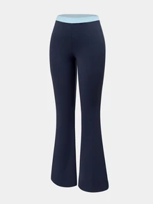 Eassivo Women's Colorblock Flare Leggings, Comfortable Slim Fit Athletic Base Layer - Blue - View 3