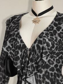 SHEIN ICON Women's Plus Size Leopard Print Ruffle Hem Dress Fall - Grey - View 6