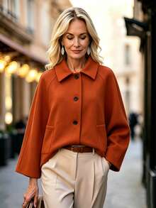 Offisola Women's Autumn/Winter Versatile Solid Color Elegant Vintage Noble Loose Casual Daily Commute Party Jacket - Rust Brown - View 4
