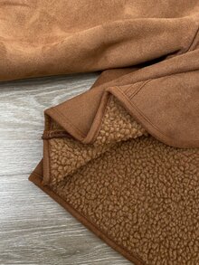 Easowa Women's Fashion Plush Collar Single-Breasted Long Sleeve Jacket - Brown - View 7