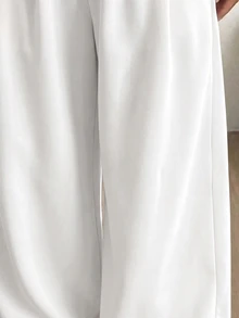 SHEIN 青少年女孩休閒極簡舒適中腰加厚素色長褲 - 白色 - 查看 3