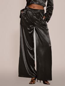 MUSERA Satin Style Tailored Low Rise Suit Style Trouser Sexy Evening Night Going Out Fall Winter Autumn Solitude - Black - View 2