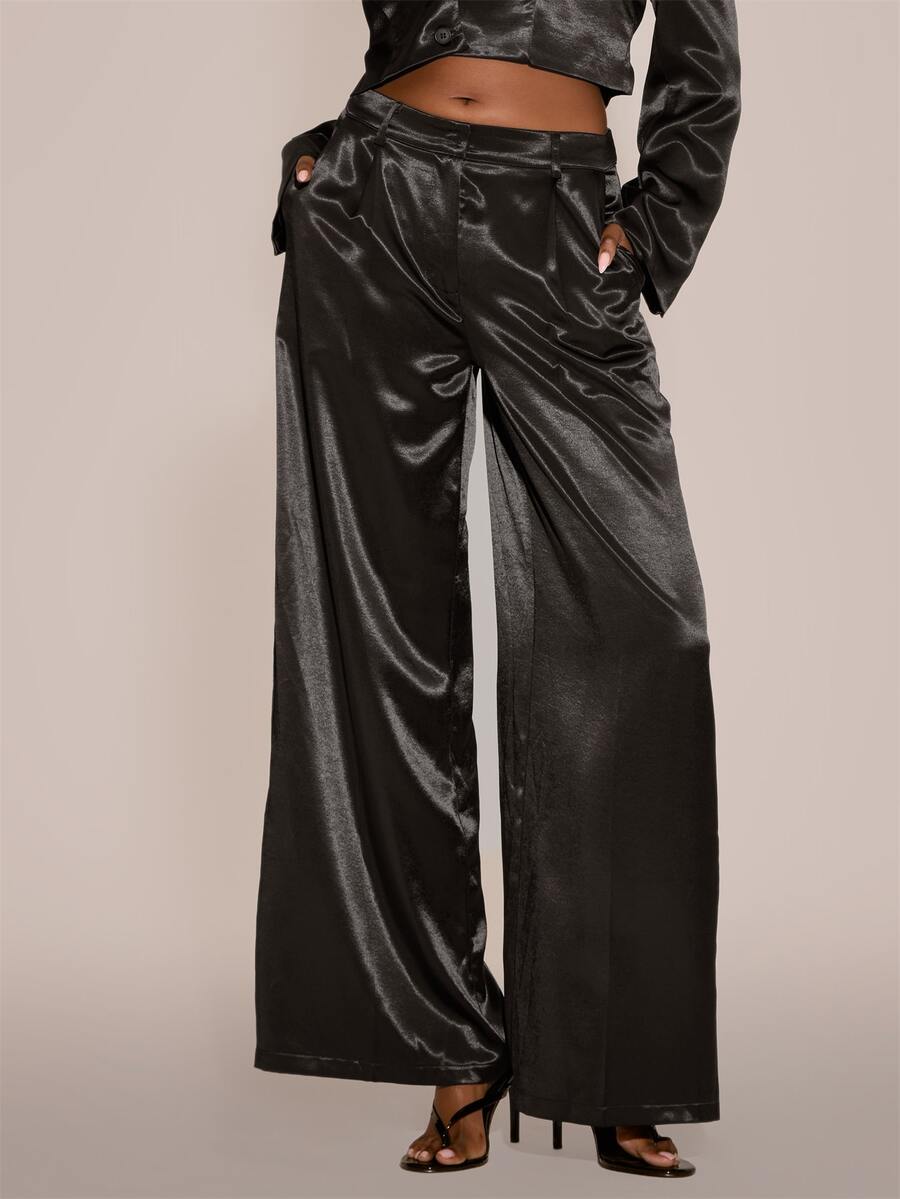 MUSERA Satin Style Tailored Low Rise Suit Style Trouser Sexy Halloween Night Going Out Fall Winter Autumn Solitude - Black - View 1