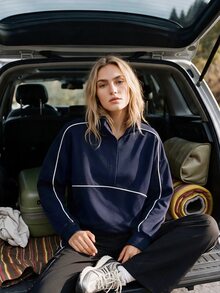 WanderVale Women's Zip-Up Collar Outdoor Sweatshirt - Navy Blue - View 4