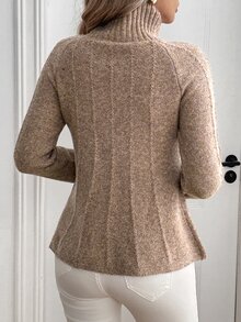 Sprig & Strand Women's Autumn/Winter Vintage Minimalist Half-Button Knit Sweater Top - Khaki - View 2