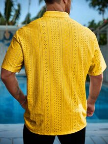 VENTUSAIL Men's Plus Size Solid Color Casual Versatile Short Sleeve Shirt For Daily Wear - Yellow - View 2