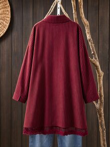 Rusticease Plus Size Red Button Front Lapel Collar Long Sleeve Blouse Elegant Casual Smart Office Working Fall Winter 2026 - Burgundy - View 3
