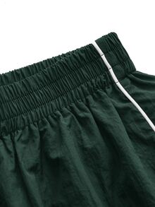 SHEIN Cheerettes 女款拼色拼接彈性腰時尚運動長褲 - 墨綠色 - 查看 8