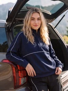 WanderVale Women's Zip-Up Collar Outdoor Sweatshirt - Navy Blue - View 5