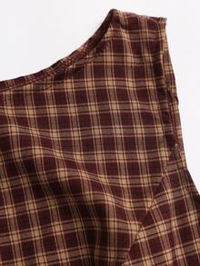 Sweetra Women's New Fashion Versatile Ruched Sleeveless Round Neck Back Zipper Dress Skirt Waist Knot Belt Plaid Mini Dress - Burgundy - View 6