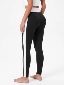 Eassivo Women's High Waist Athletic Leggings - Black and White - View 4